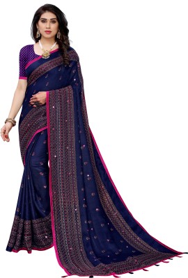 FESHILIOUS Self Design, Printed, Embroidered, Embellished, Applique, Solid/Plain Bollywood Cotton Jute Saree(Blue)