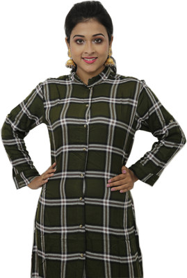 rayie collection Women Checkered Casual Green Shirt