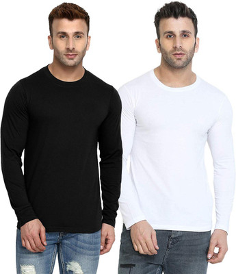 LazyChunks Solid Men Round Neck White, Black T-Shirt