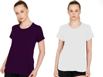 THE BLAZZE Solid Women Round Neck Multicolor T-Shirt