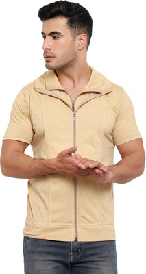 Jaskart Solid Men Polo Neck Beige T-Shirt