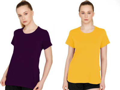 THE BLAZZE Solid Women Round Neck Multicolor T-Shirt