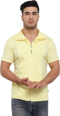 Jaskart Solid Men Polo Neck Yellow T-Shirt
