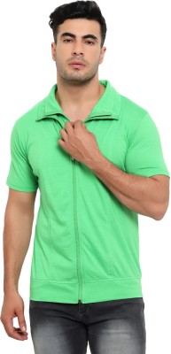 Jangoboy Solid Men Polo Neck Green T-Shirt