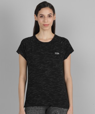 VAN HEUSEN Self Design Women Round Neck Black T-Shirt