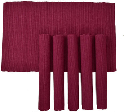 YELLOW WEAVES Rectangular Pack of 6 Table Placemat(Maroon, Cotton)