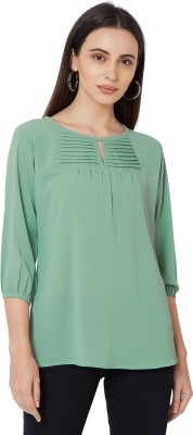 GO.4.IT Casual 3/4 Sleeve Solid Women Light Green Top