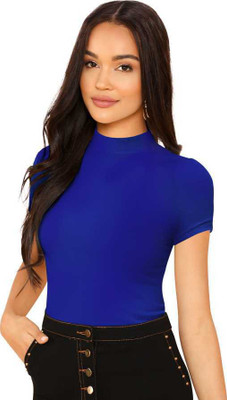 Maheshvi Casual Short Sleeve Solid Women Blue Top