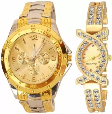 Florida ANALOG GOLDEN DIAL WOMEN ROUND DIAL MEN WRIST WATCH ( MEN'S AND WOMEN'S ) Analog Watch  - For Couple