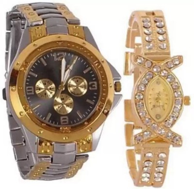 Florida ANALOG GOLDEN DIAL WOMEN ROUND DIAL MEN WRIST WATCH ( MEN'S AND WOMEN'S ) Analog Watch  - For Couple