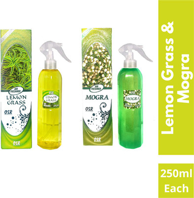 OSR Lemon/Mogra Spray Lemon Grass and Mogra Air Freshner Spray 250ML Each (Pack of 2)(2 x 250 ml)