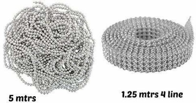 Crafto Ball Chain & Stone Lace Silver Combo Pack for Jewellery Making/Silk Thread Jumka,Bangles Ball Chain: 5 Meters, Stone Lace: 1.25 Meters