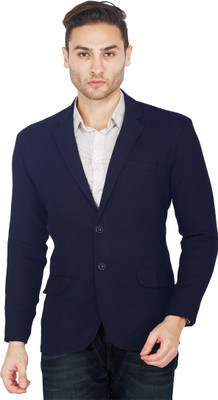 Honey Fashion Solid Single Breasted Wedding, Casual, Party, Formal, Festive Men Blazer(Blue)