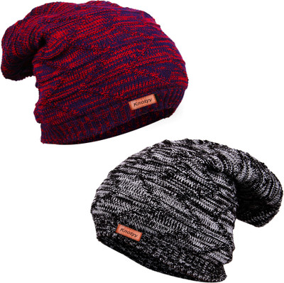 Knotyy Solid Beanie Cap(Pack of 2)