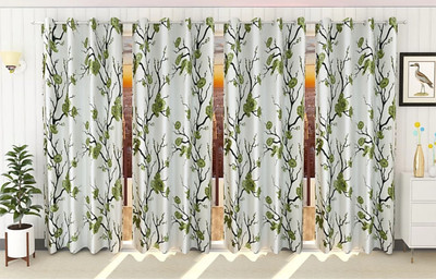 Gantavya 153 cm (5 ft) Polyester Semi Transparent Window Curtain (Pack Of 4)(Printed, Green)
