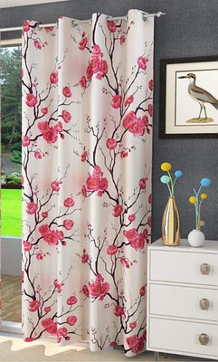 Gantavya 274 cm (9 ft) Long Door Polyester Semi Transparent Curtain Single Curtain(Pink, Printed)