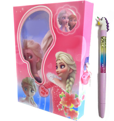 TECHNOCHITRA Frozzan Designer Lock Diary with Uneecorn Pen A5 Diary Single Rule 60 Pages(Pink, Pack of 2)