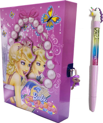 TECHNOCHITRA Charming Angel Designer Lock Diary with Uneecorn Pen A5 Diary Single Rule 60 Pages(Pink, Pack of 2)