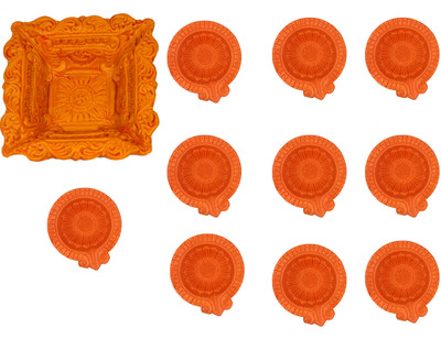 SUNINOW Handmade Terracota Diya for Diwali |Diya for pooja Terracotta (Pack of 11) Table Diya Set(Height: 3 inch)