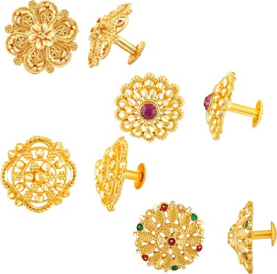 MEENAZ Traditional South Screw Back 1 one gram gold wedding bridal Stylish fancy party wear Ethnic Indian Temple jewellery Studs Meenakari Flower Ear rings for girls women Combo pack Golden Fancy Micro Antique Ruby Brass, Copper, Enamel, Stone Stud Earring, Tunnel Earring, Earring Set