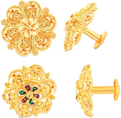 Divastri Traditional South Screw Back wedding bridal Stylish fancy party wear Ethnic Indian Temple jewellery Studs Meenakari Flower Ear rings for girls women Combo pack Golden Fancy Micro Antique Ruby Brass, Copper, Stone Stud Earring