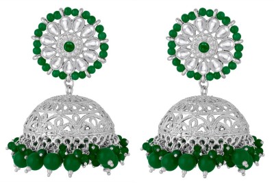 SPARGZ Traditional Festive Silver Plated Kundan & Bead Jhumki Diamond, Beads Alloy Jhumki Earring