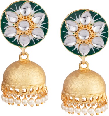 JFL Jewellery for Less Gold Plated Floral Painted Meenakari & Stone Studded Jhumki Earrings With Pearls For Women Diamond Copper Jhumki Earring