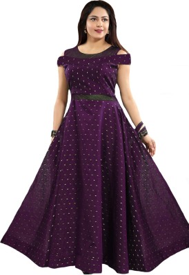 PAVAISHNA FASHION Women Printed Flared Kurta(Purple)