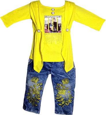 masoom creation Baby Girls Party(Festive) Top Pyjama(Yellow)