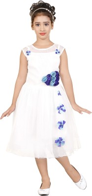 DISPATCHED Girls Midi/Knee Length Festive/Wedding Dress(White, Sleeveless)