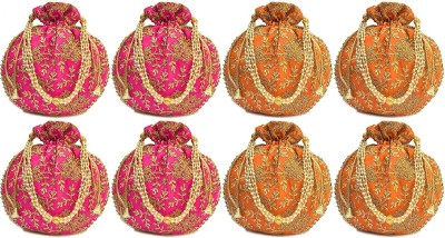 JDDCART 8 Pcs (Rani, Orange) Potli bags for women handbags traditional Indian Wristlet with Drawstring Ethnic Embroidery Potli Hand bags Potli(Pack of 8)