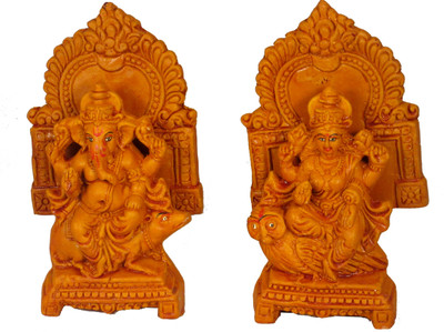 SUNINOW Terracotta Laxmi Ganesh murti / Clay laxmi ganesh idol Decorative Showpiece  -  28 cm(Terracotta, Brown)