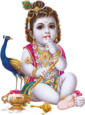 god & god's 54 cm Makhan Chor With Peacock Wall Sticker Self Adhesive Sticker(Pack of 1)