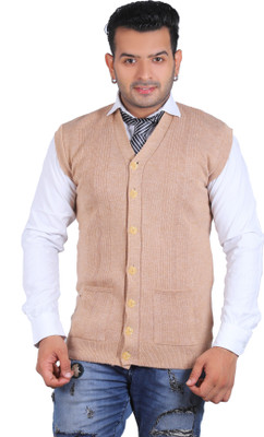 Jubination Self Design V Neck Casual Men Beige Sweater