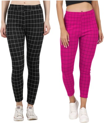 Just Live Fashion Checkered Women Pink, Black Tights