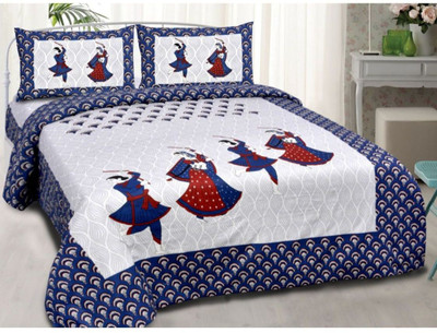 Mayuri Crafts and Mart Cotton Double Flat 104 TC Printed Bedsheet(Pack of 1, Blue)