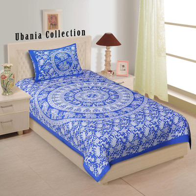 Ubania Collection Cotton Single Flat 140 TC Animal Bedsheet(Pack of 1, Blue)