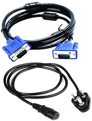 CUDU Combo Set of Male to Male 15 Pin VGA and Power Cable for Computer CPU, Monitor, Printer (Blue, 1.5 m) Combo Set Designed for Gaming(Black, Blue)