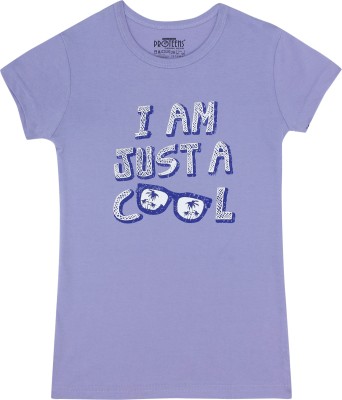 PROTEENS Girls Typography, Printed Pure Cotton Regular T Shirt(Purple, Pack of 1)