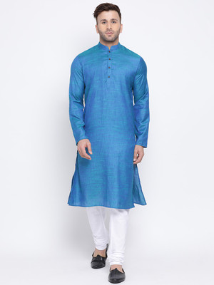 Namaskar Men Self Design Straight Kurta(Blue)