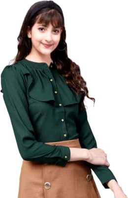 Fellamo Women Solid Casual Dark Green Shirt