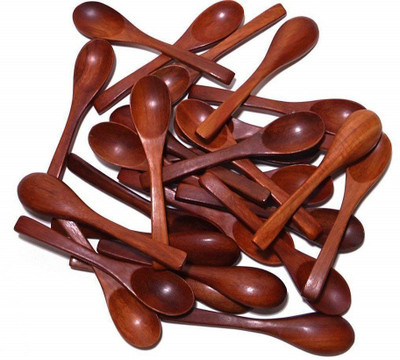 Fleurs De Rocaille Fleurs De Rocaille Wooden Condiments Masala Spoon Ice-Cream Sugar Salt Spoons Small Spoons (10 pcs) Brown Wooden Ice-cream Spoon Set(Pack of 10)