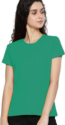 AmborisH Solid Women Round Neck Dark Green T-Shirt