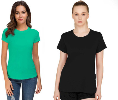 THE BLAZZE Solid Women Round Neck Multicolor T-Shirt