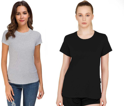 THE BLAZZE Solid Women Round Neck Multicolor T-Shirt