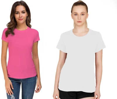 THE BLAZZE Solid Women Round Neck Multicolor T-Shirt