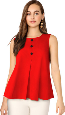 Domadiya Casual Solid Women Red Top