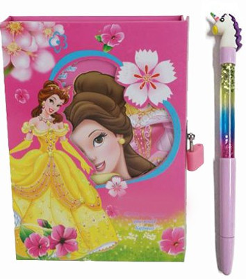 TECHNOCHITRA Angel Designer Lock Diary with Uneecorn Pen A5 Diary Single Rule 60 Pages(Pink, Pack of 2)