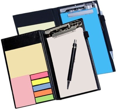 PAPERLLA Memo neon Pink Note Book with Sticky Notes & Clip Holder in Diary Style (White and Blue) Pocket-size Memo Pad UNRULED 50 Pages(NEON, Blue, Pack of 2)