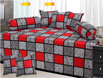 Unique Style Cotton Checkered Diwan Set(Red, Black, White)